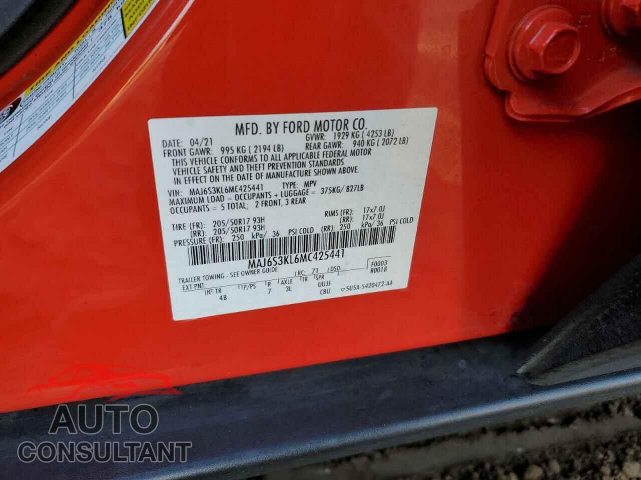 FORD ECOSPORT 2021 - MAJ6S3KL6MC425441