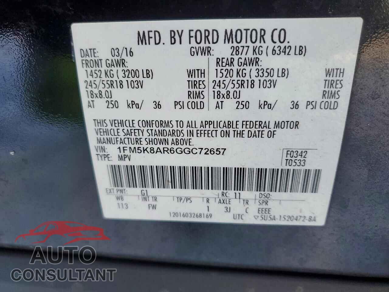 FORD EXPLORER 2016 - 1FM5K8AR6GGC72657