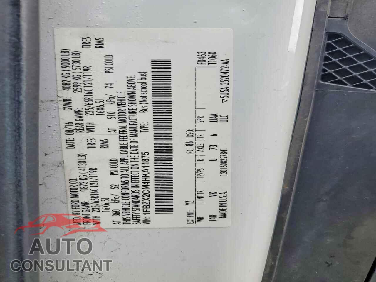 FORD TRANSIT 2017 - 1FBZX2CM4HKA11875