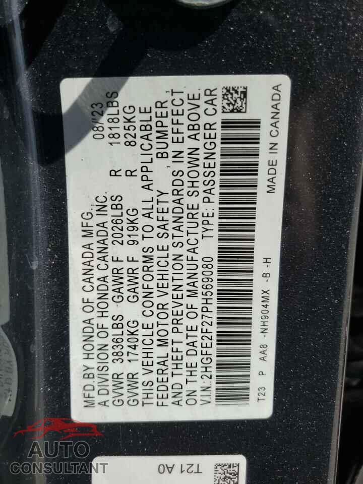 HONDA CIVIC 2023 - 2HGFE2F27PH569080