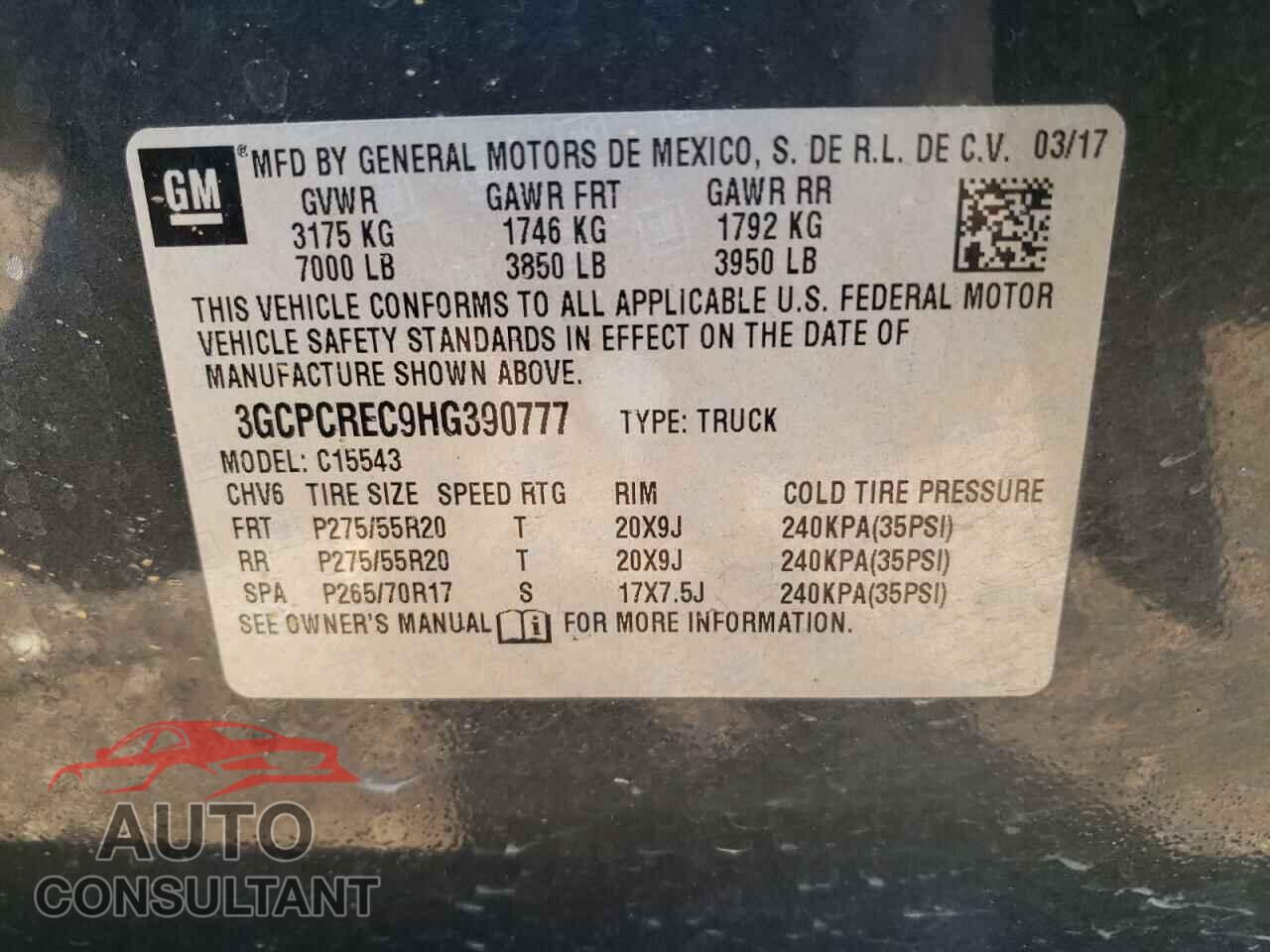 CHEVROLET SILVERADO 2017 - 3GCPCREC9HG390777
