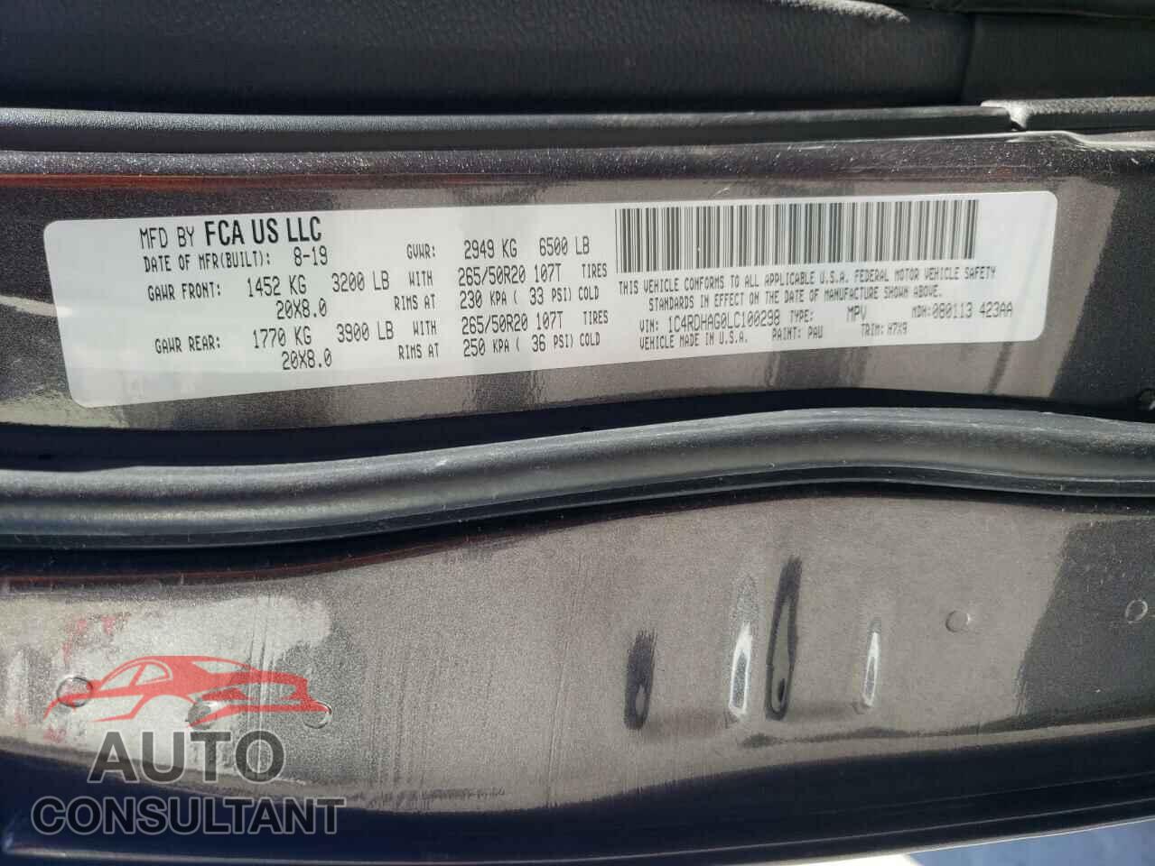 DODGE DURANGO 2020 - 1C4RDHAG0LC100298