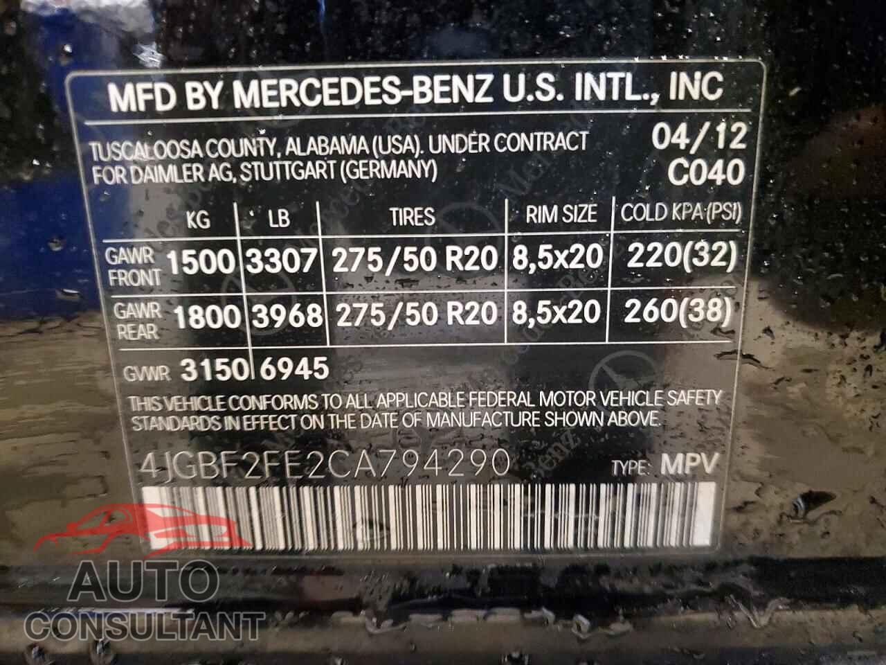 MERCEDES-BENZ GL-CLASS 2012 - 4JGBF2FE2CA794290