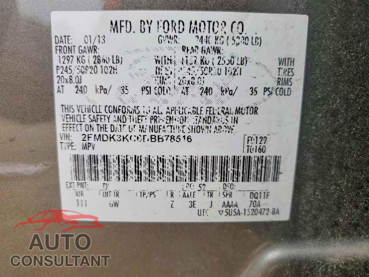 FORD EDGE 2013 - 2FMDK3KC6DBB78516