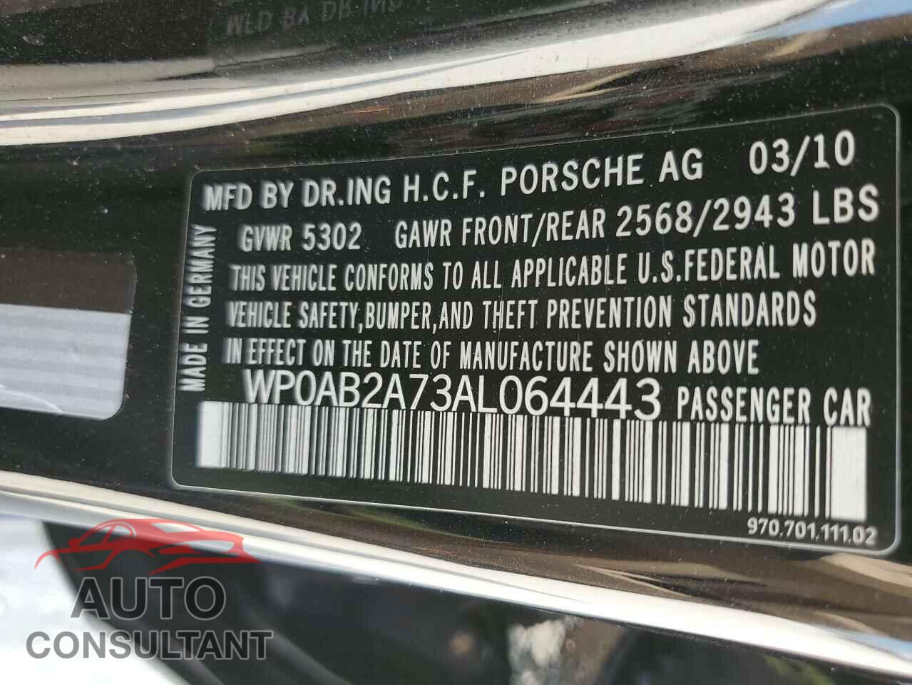 PORSCHE PANAMERA 2010 - WP0AB2A73AL064443