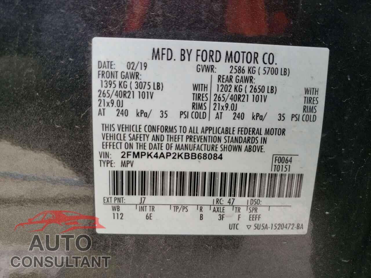 FORD EDGE 2019 - 2FMPK4AP2KBB68084