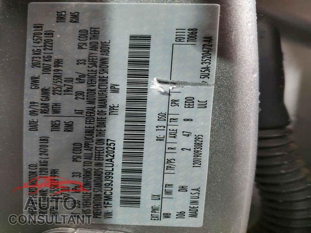 FORD ESCAPE 2020 - 1FMCU9J99LUA20257