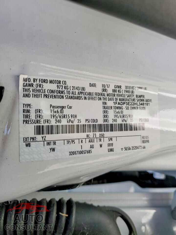 FORD FOCUS 2017 - 1FADP3E22HL348181