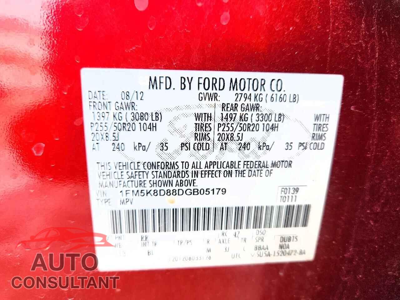 FORD EXPLORER 2013 - 1FM5K8D88DGB05179