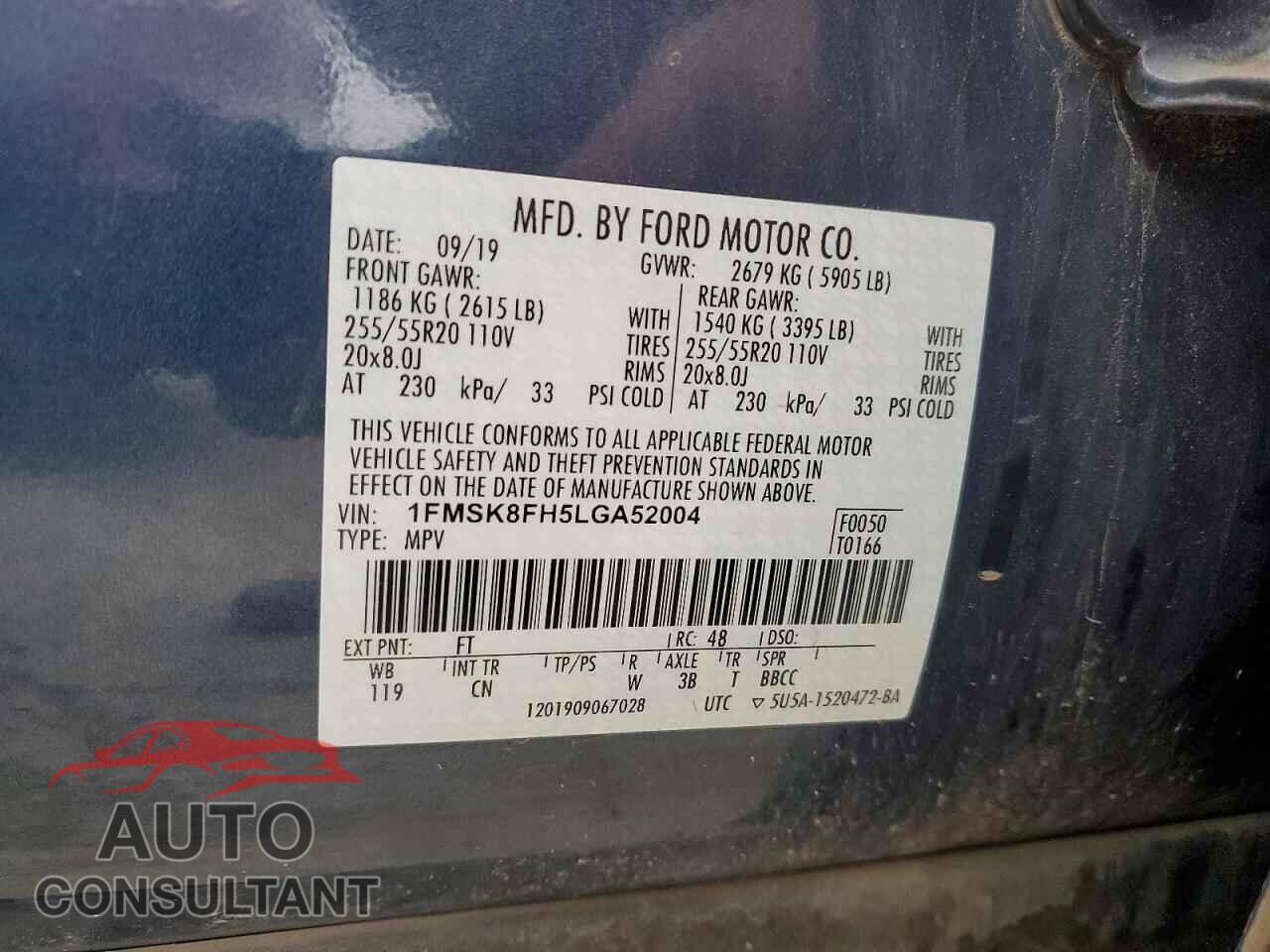 FORD EXPLORER 2020 - 1FMSK8FH5LGA52004