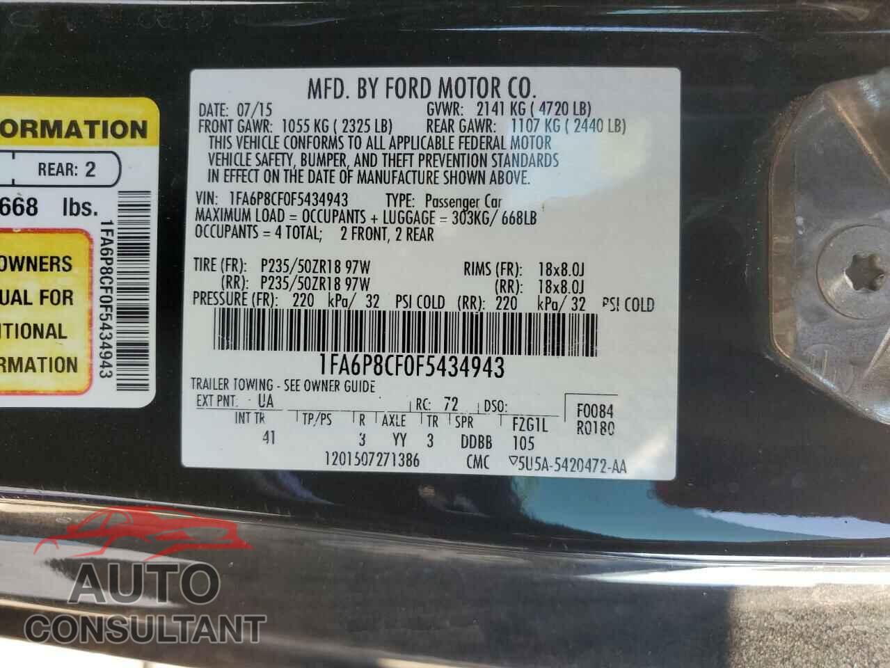 FORD MUSTANG 2015 - 1FA6P8CF0F5434943