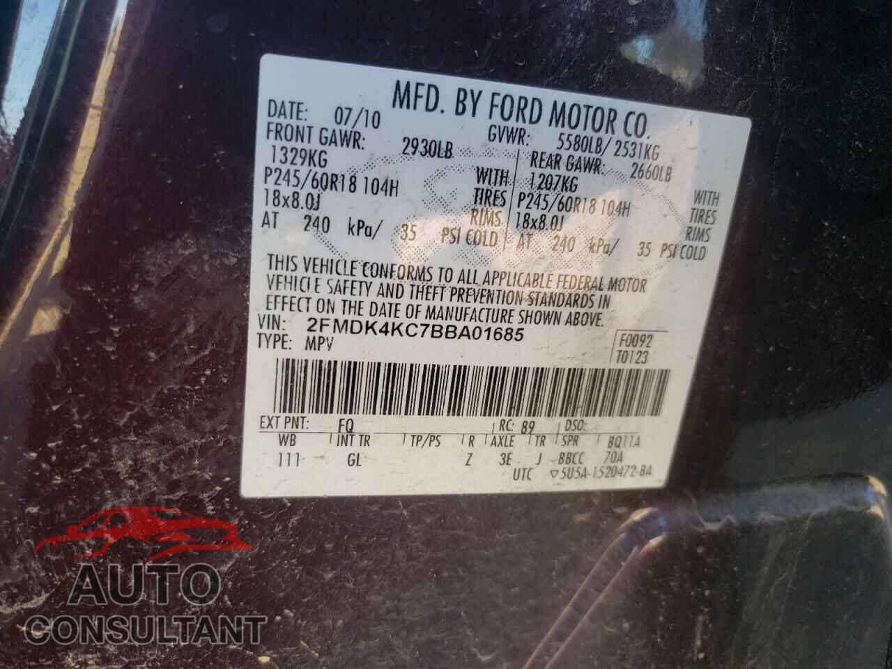 FORD EDGE 2011 - 2FMDK4KC7BBA01685
