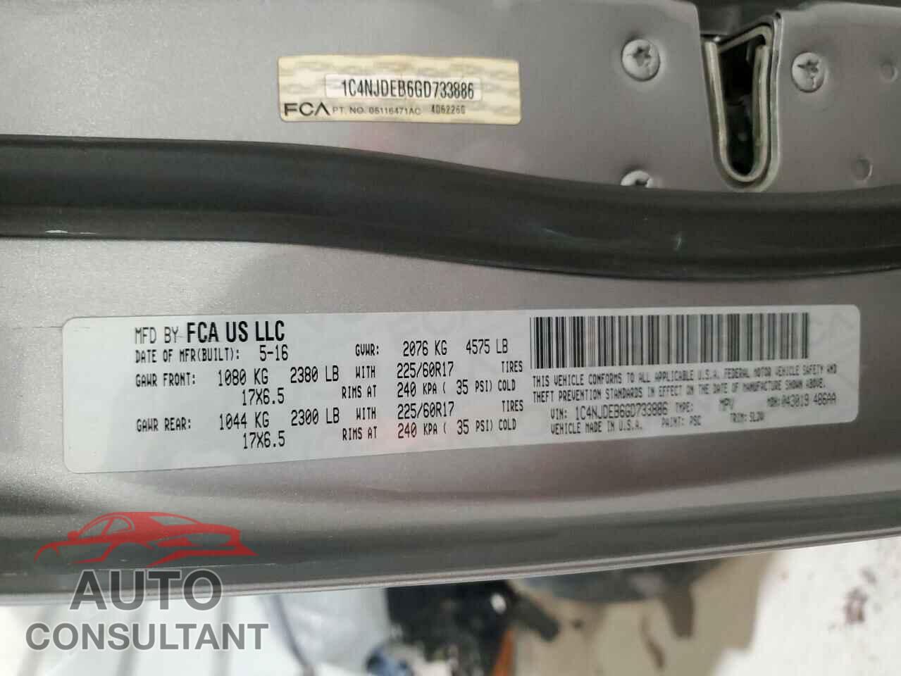 JEEP COMPASS 2016 - 1C4NJDEB6GD733886
