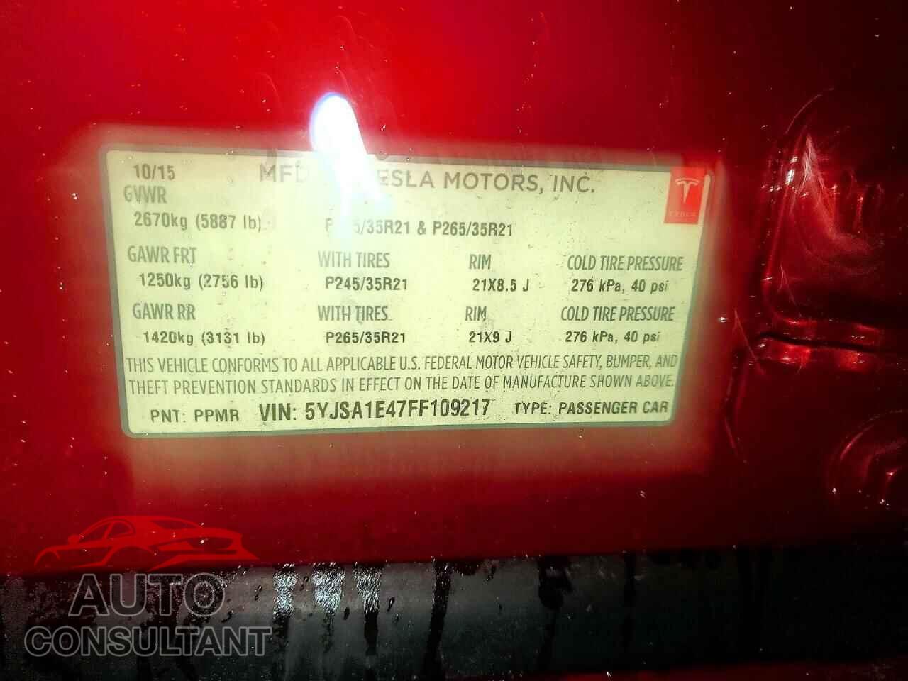 TESLA MODEL S 2015 - 5YJSA1E47FF109217