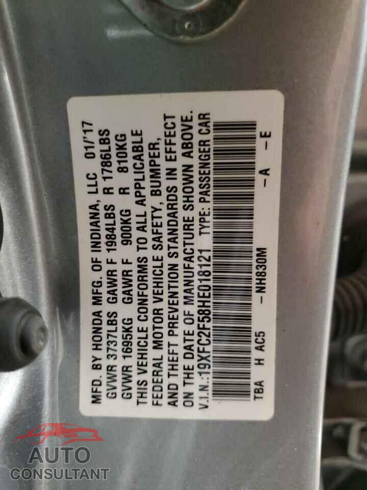 HONDA CIVIC 2017 - 19XFC2F58HE018121
