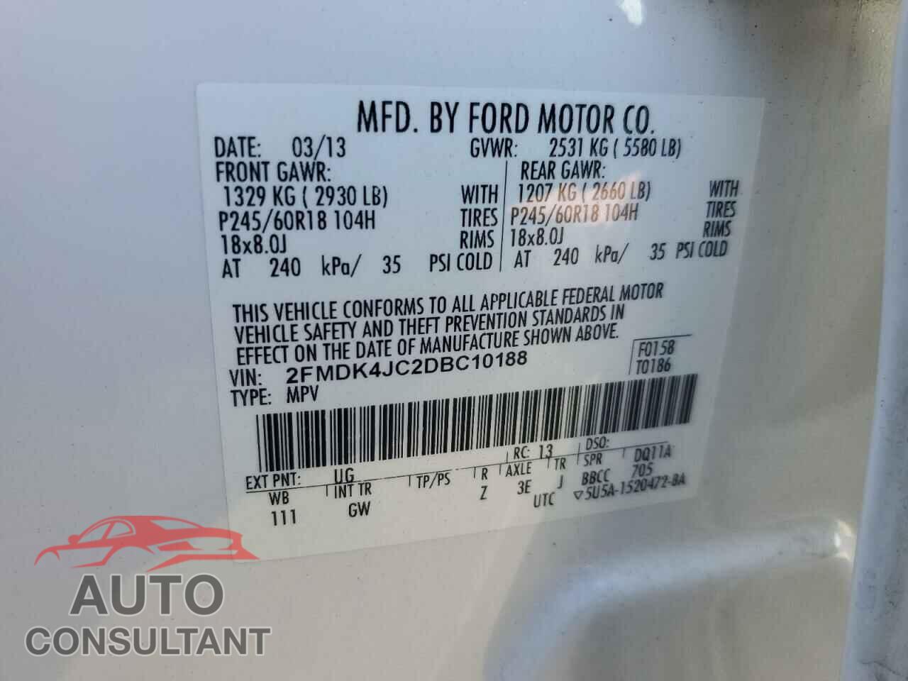 FORD EDGE 2013 - 2FMDK4JC2DBC10188