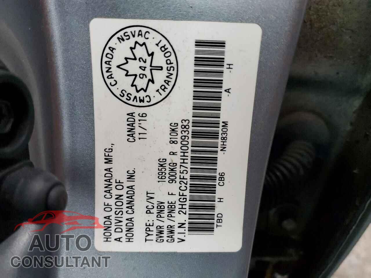 HONDA CIVIC 2017 - 2HGFC2F57HH009383