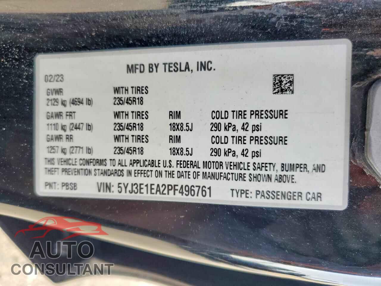TESLA MODEL 3 2023 - 5YJ3E1EA2PF496761