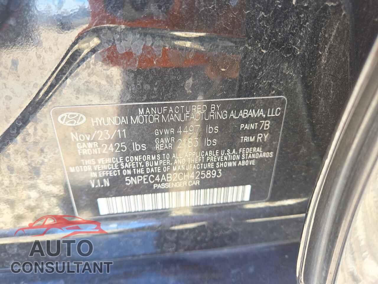HYUNDAI SONATA 2012 - 5NPEC4AB2CH425893