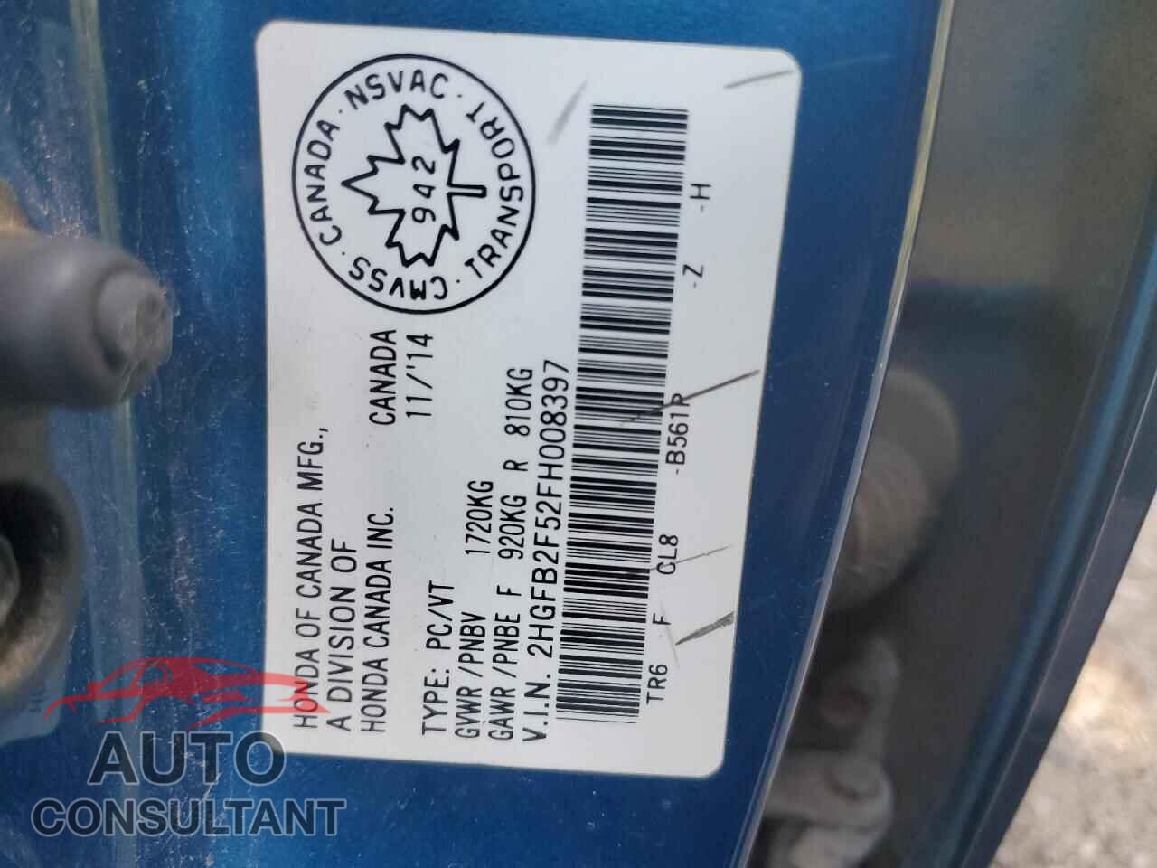 HONDA CIVIC 2015 - 2HGFB2F52FH008397