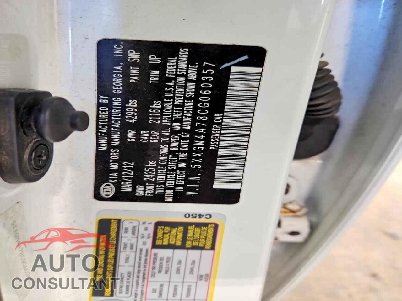 KIA OPTIMA 2012 - 5XXGM4A78CG060357
