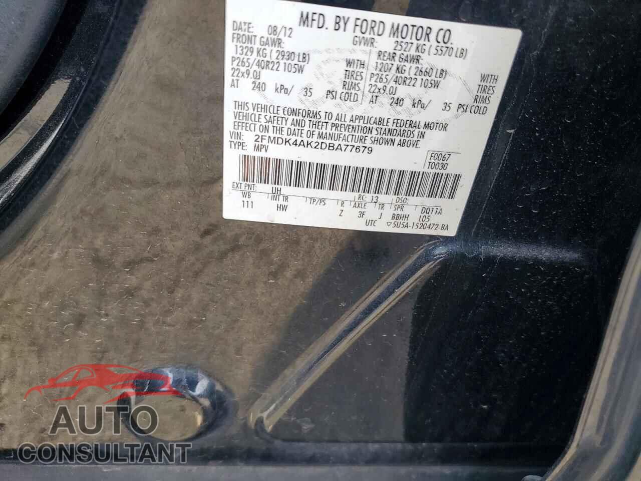 FORD EDGE 2013 - 2FMDK4AK2DBA77679
