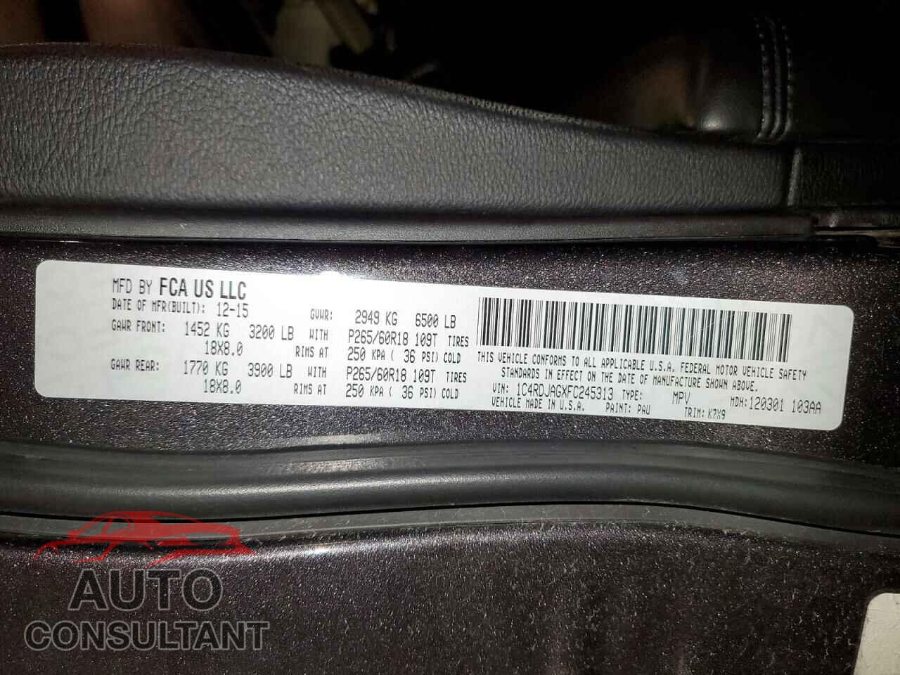 DODGE DURANGO 2015 - 1C4RDJAGXFC245313
