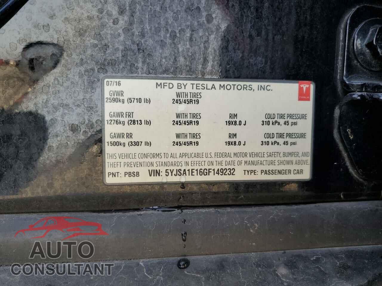 TESLA MODEL S 2016 - 5YJSA1E16GF149232