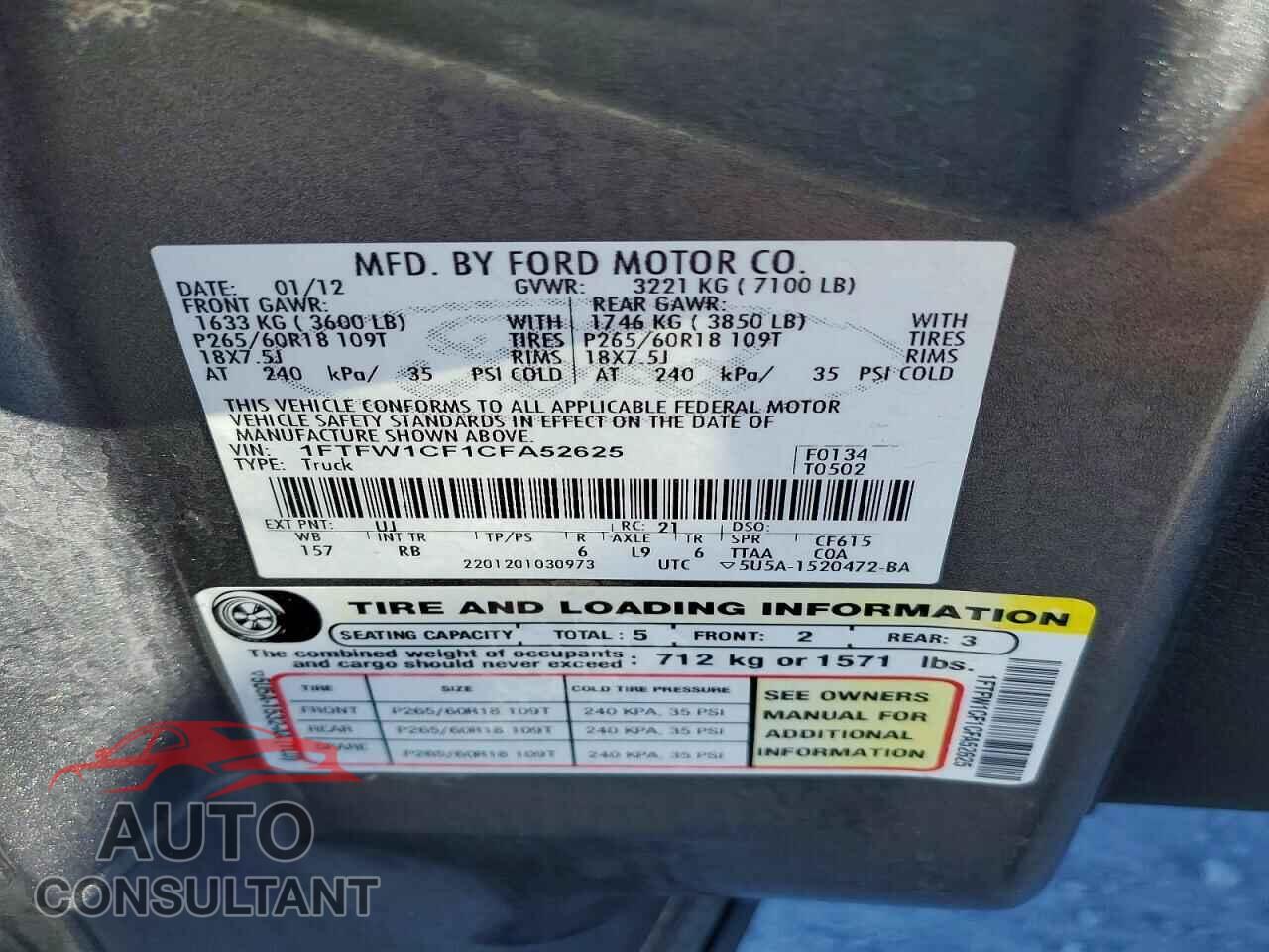 FORD F150 2012 - 1FTFW1CF1CFA52625