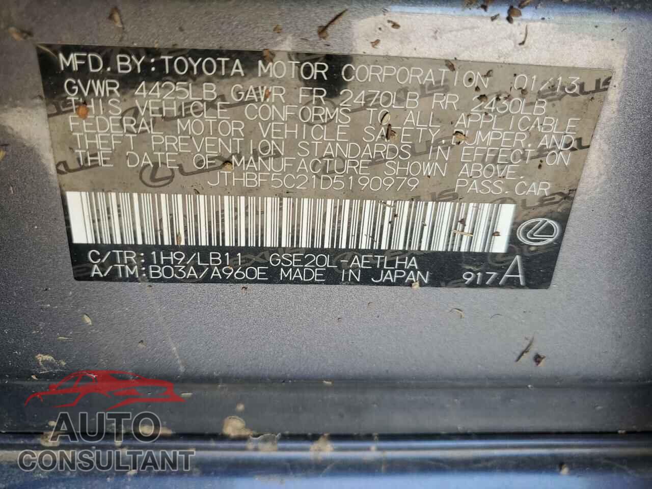 LEXUS IS 2013 - JTHBF5C21D5190979