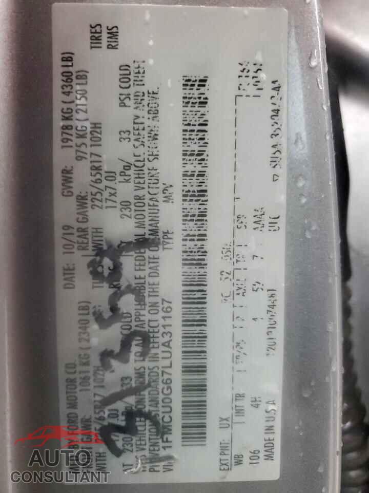 FORD ESCAPE 2020 - 1FMCU0G67LUA31167