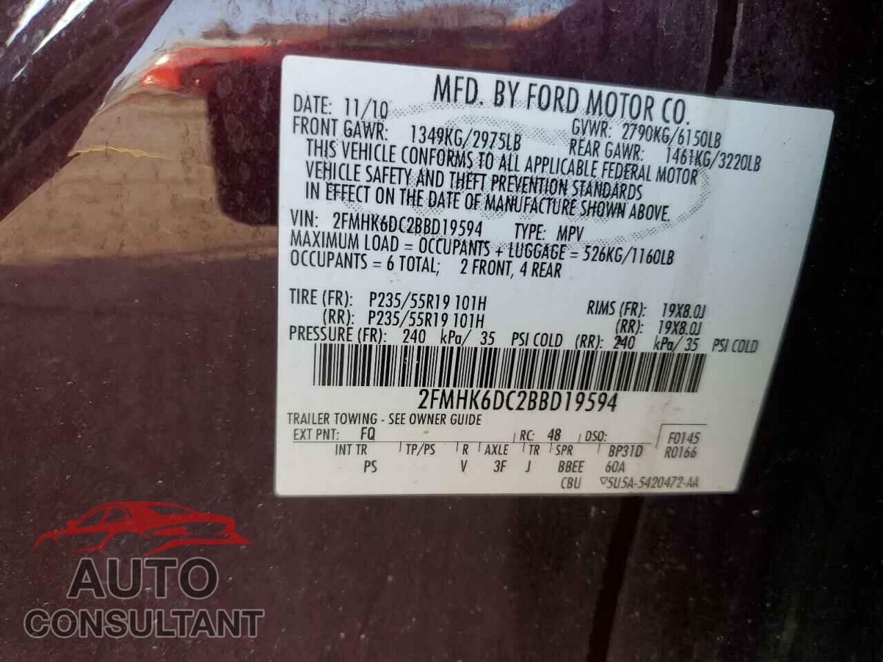 FORD FLEX 2011 - 2FMHK6DC2BBD19594