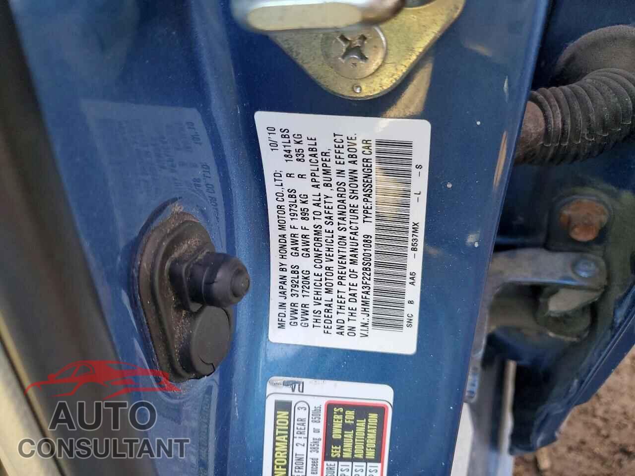HONDA CIVIC 2011 - JHMFA3F22BS001089