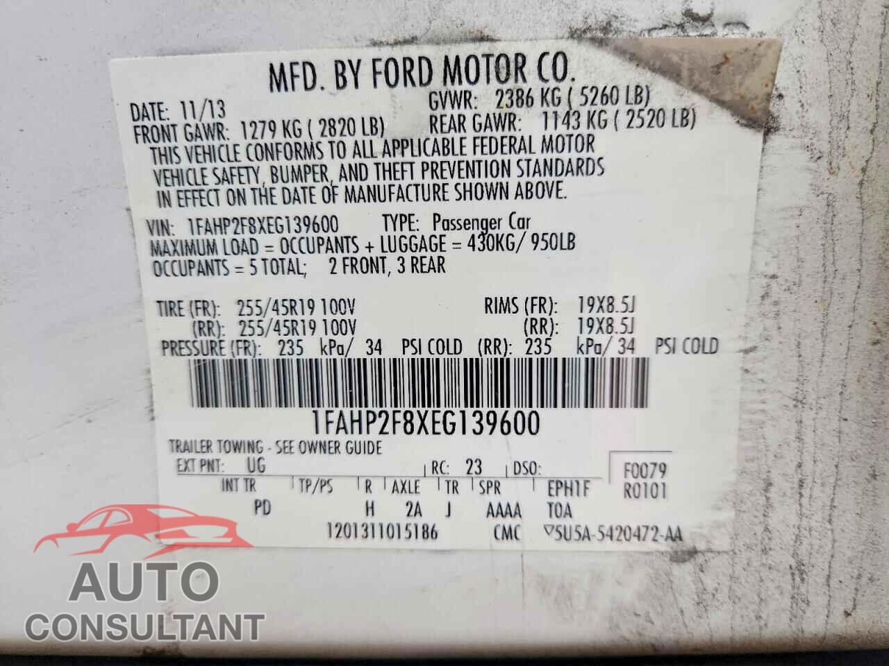 FORD TAURUS 2014 - 1FAHP2F8XEG139600