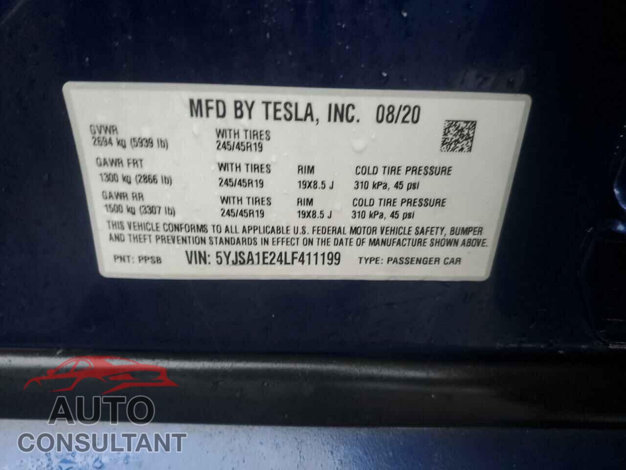 TESLA MODEL S 2020 - 5YJSA1E24LF411199