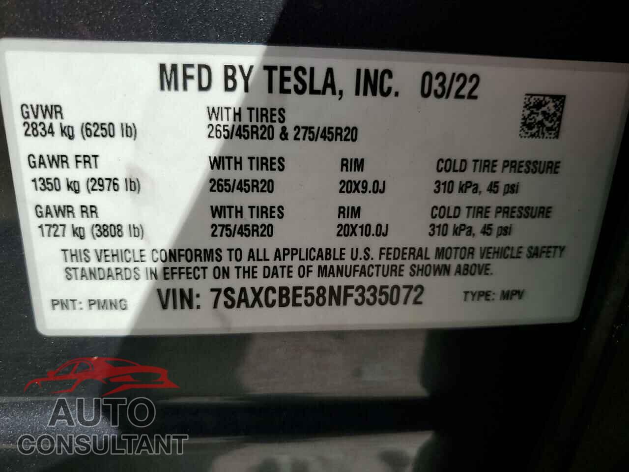 TESLA MODEL X 2022 - 7SAXCBE58NF335072