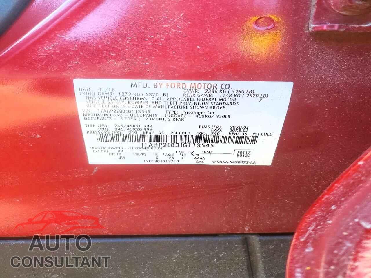 FORD TAURUS 2018 - 1FAHP2E83JG113545