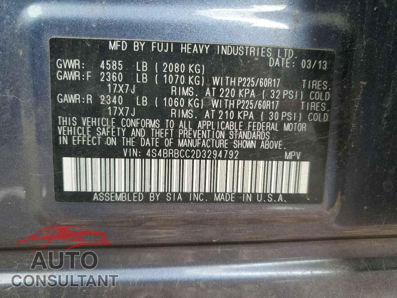 SUBARU OUTBACK 2013 - 4S4BRBCC2D3294792