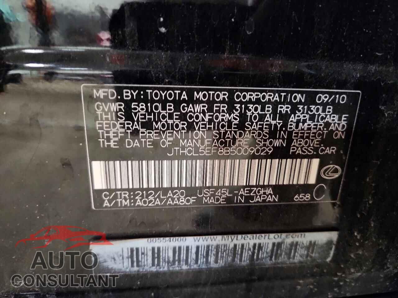 LEXUS LS460 2011 - JTHCL5EF8B5009029