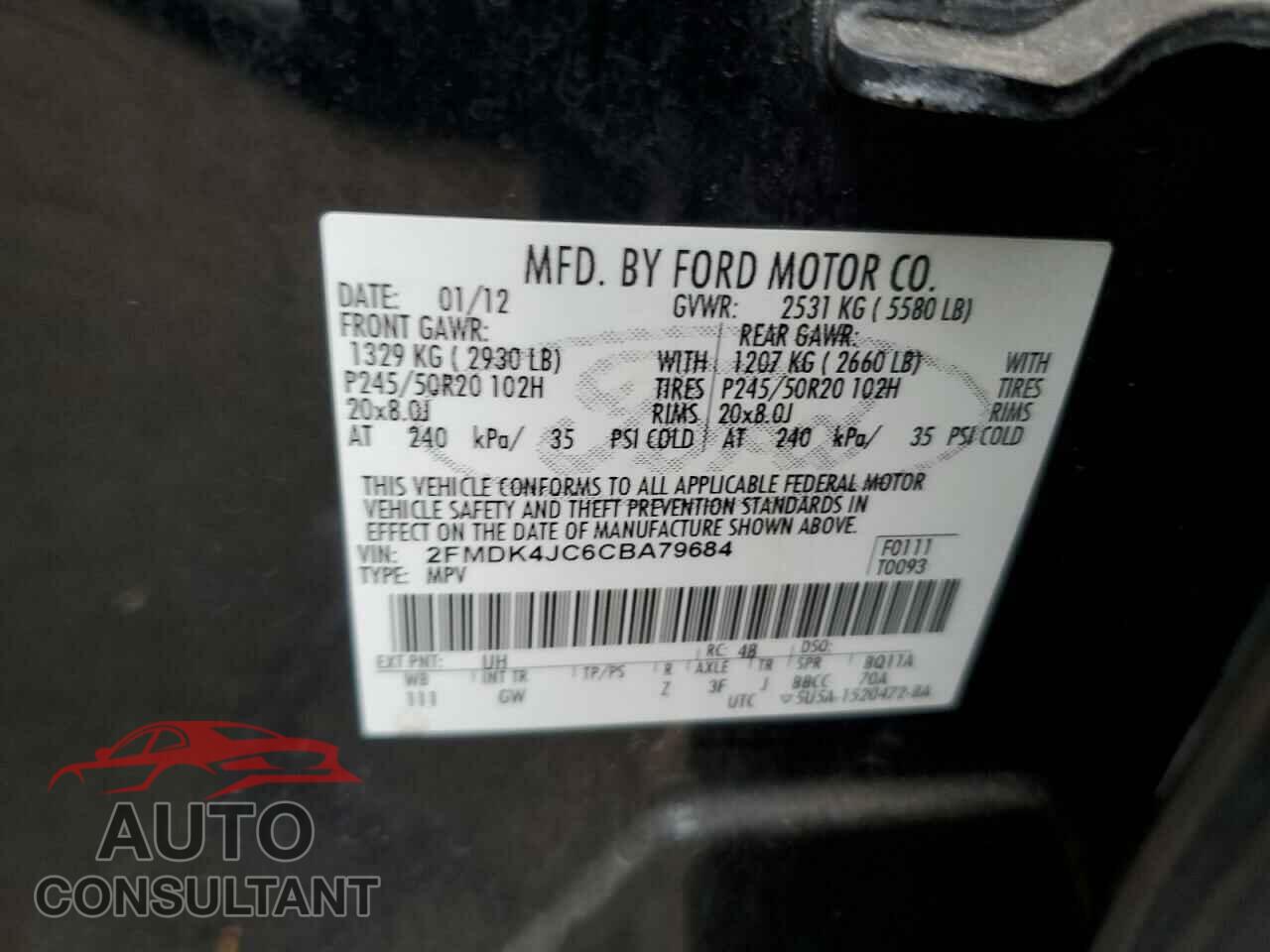 FORD EDGE 2012 - 2FMDK4JC6CBA79684