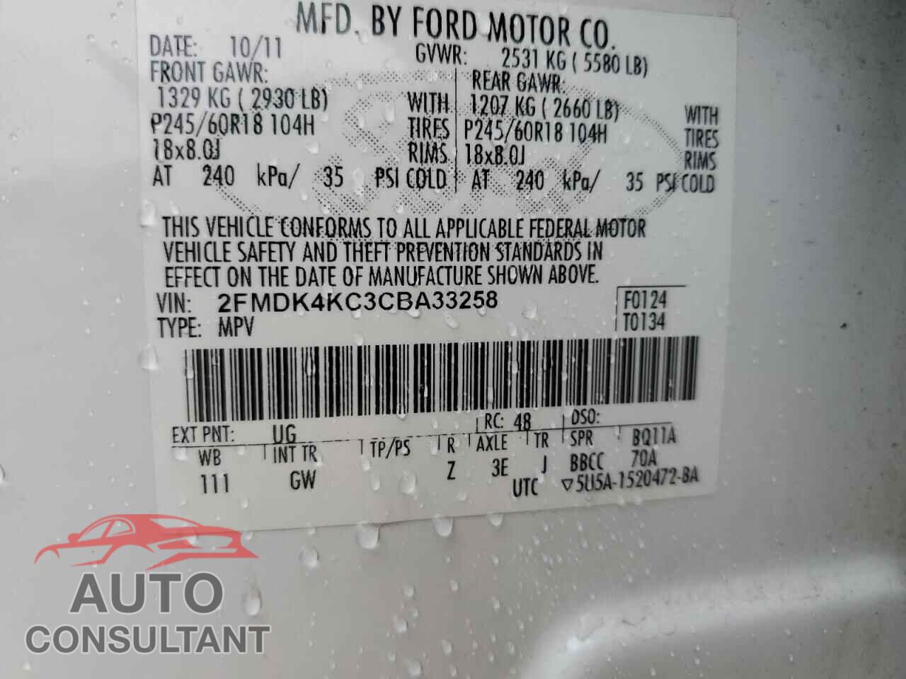 FORD EDGE 2012 - 2FMDK4KC3CBA33258