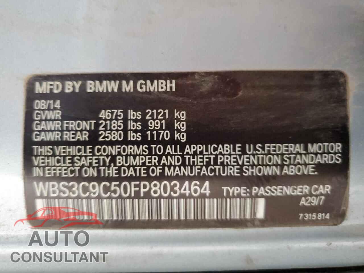 BMW M3 2015 - WBS3C9C50FP803464