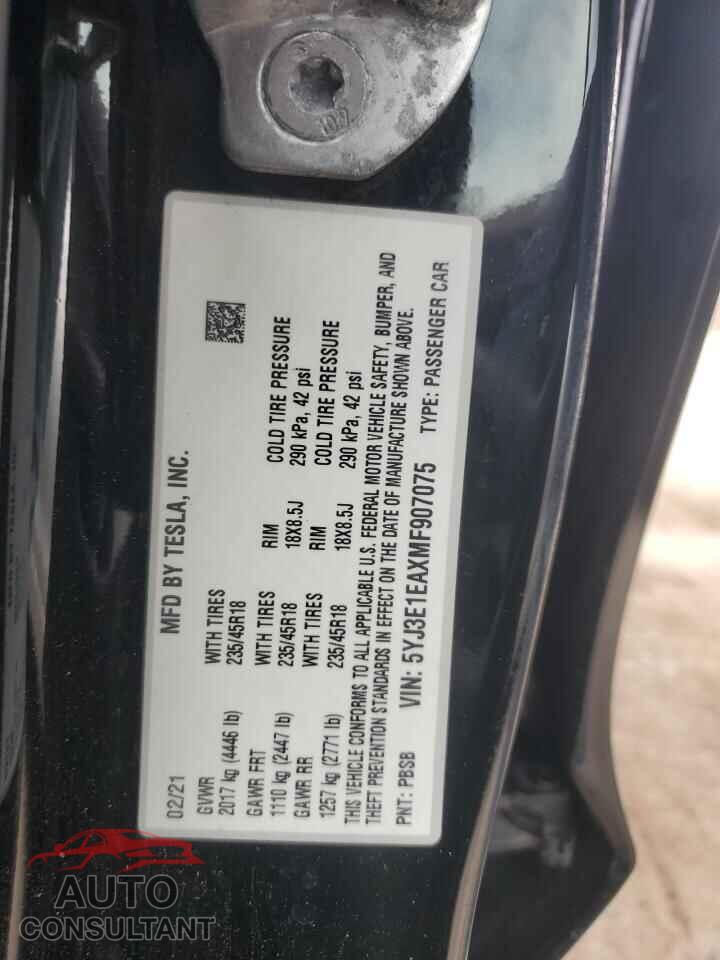 TESLA MODEL 3 2021 - 5YJ3E1EAXMF907075