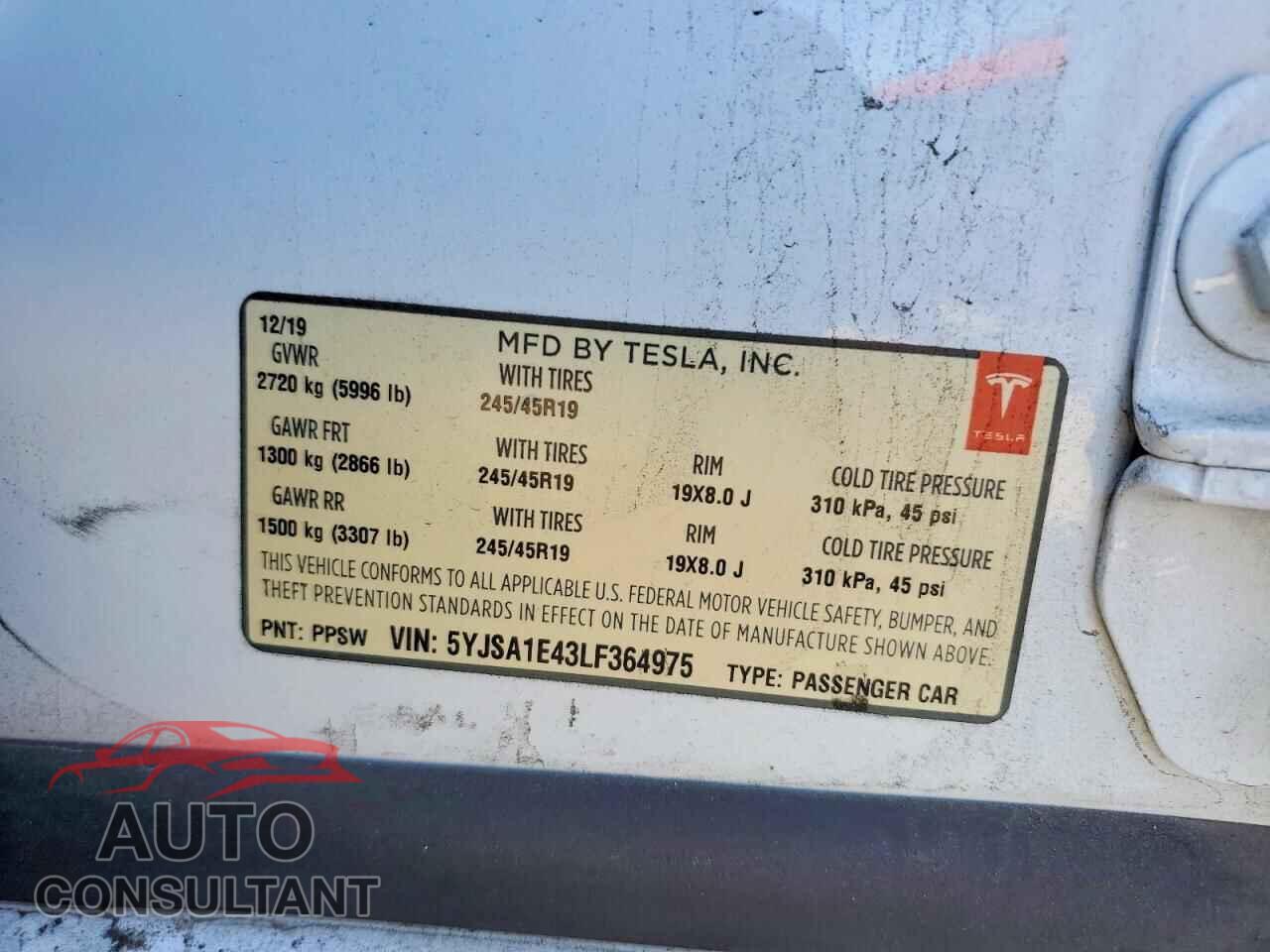 TESLA MODEL S 2020 - 5YJSA1E43LF364975