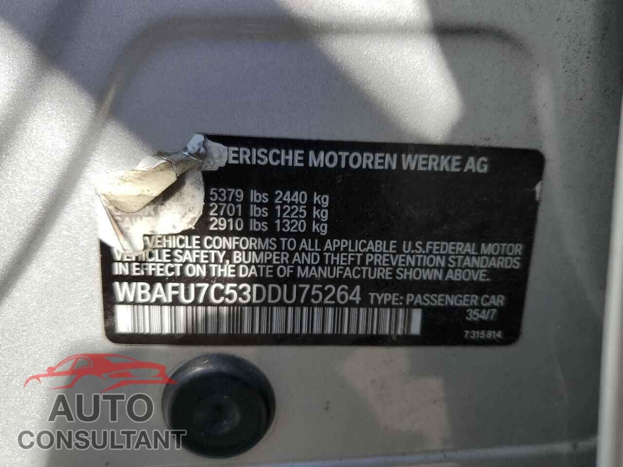 BMW 5 SERIES 2013 - WBAFU7C53DDU75264