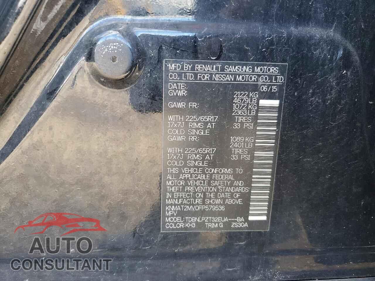 NISSAN ROGUE 2015 - KNMAT2MV0FP579536
