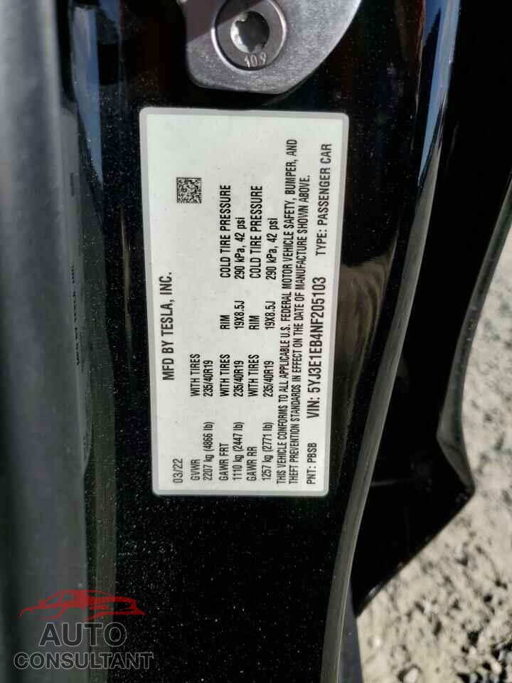 TESLA MODEL 3 2022 - 5YJ3E1EB4NF205103