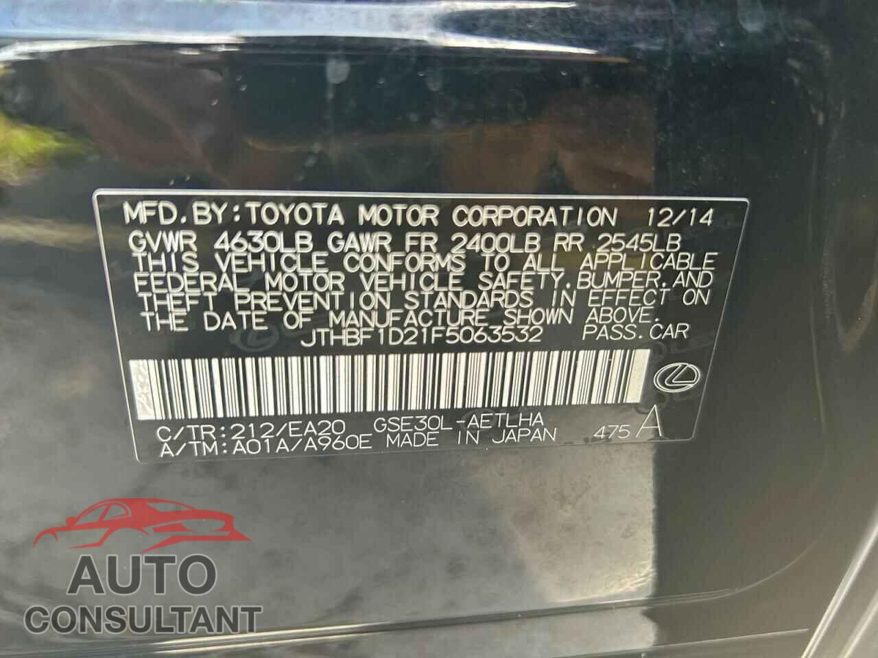 LEXUS IS 2015 - JTHBF1D21F5063532