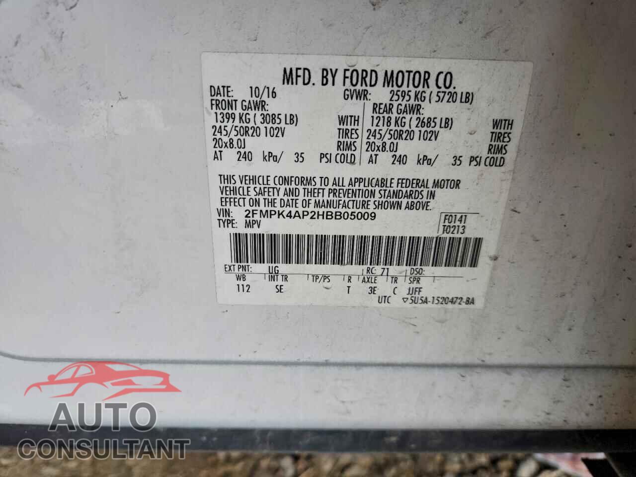 FORD EDGE 2017 - 2FMPK4AP2HBB05009