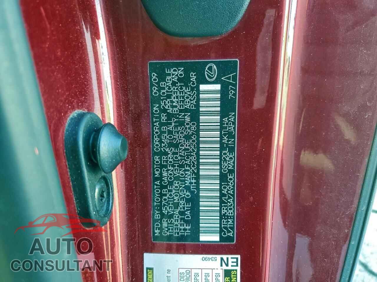 LEXUS IS 2010 - JTHFF2C28A2506780